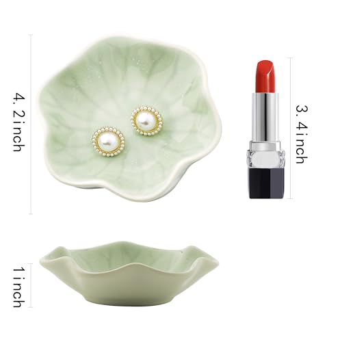 Ceramic Ring Dish, Jewelry Dish Holder, Small Trinket Tray Plate for Earrings Rings Necklaces Keys, for Mom Friend Sister (Green Surface) - color: Green Surface