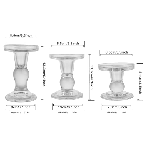 6-Piece Set of Glass Candlestick, Crystal Candlestick Holder Holder and Conical Candle, Christmas Candle Holder Decoration, Family Living Room Wedding Candle Holder (Clear 2sets) - color: Clear 2sets