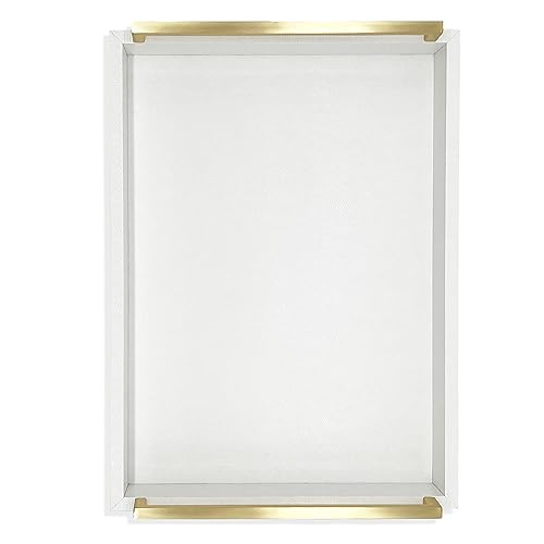 Faux Leather Rectangular Tray, Snow White, 15"W x 11"L x 2"H - color: Snow White