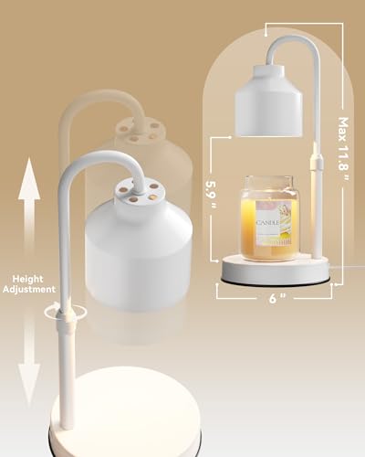 LISUNAR Electric Candle Warmer Lamp White, Candle Lamp Warmer with Timer, Wax Warmer Lamp for Jar Candles, Adjustable Height Candle Light Warmer with 2 Bulbs - color: White-A1