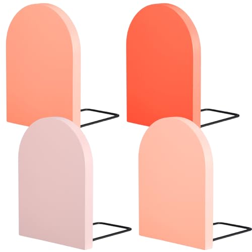 Honoson 4 Pcs Boho Wood Bookends Back to School Sage Green Wooden Book Stands Decorative Non Skid Book Stoppers for Books Cds Videos Albums Office Desktop Shelves (Orange) - color: Orange