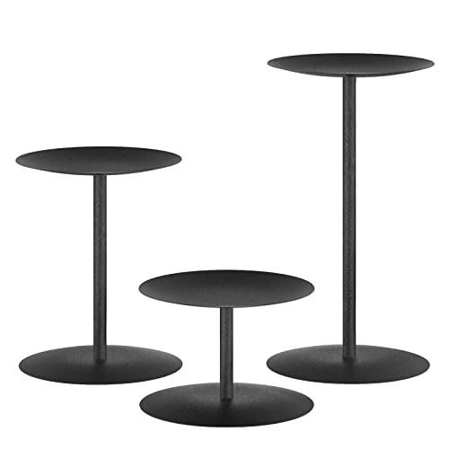 smtyle Modern Black Candle Stand Candelabras, Set of 3 Metal Candleholder Sets for Pillar Candles, Minimalist Farmhouse Decor for Fireplace Mantel & Dining Table Centerpiece - color: Black-p3