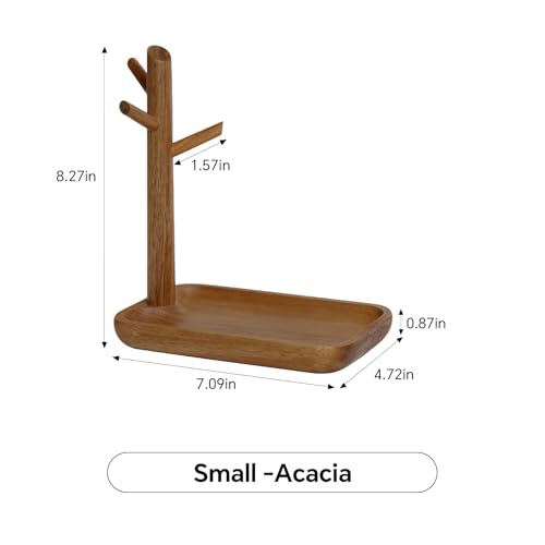Solid Acacia Wood Key Tray and Bowl for Entryway Table - Jewelry Tray With 3 Hooks, Open Storage for Wallet, Glasses, Watches, Lipstick (Acacia, small) - color: Acacia, size: Small