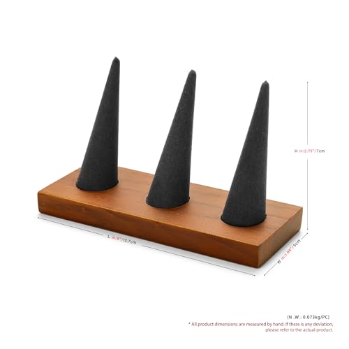 Oirlv Natural Solid Wood 3-Ring Jewelry Display Stand Grey Ring Organizer Holder - color: 3 Wood grey