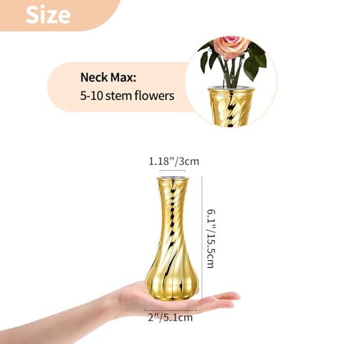 NUPTIO Glass Bud Vase Gold: 6 Pcs Small Flower Vases for Wedding Party Table Centrepiece - Vintage Ribbed Vase for Home Birthday Reception Decorations - size: Style 1