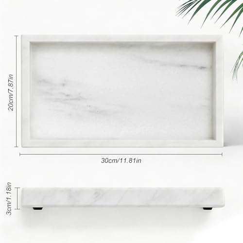 Natural Marble Tray, Stone Tray for Bedroom/Bathroom/Kitchen/Vanity Countertop, Jewelry Tray for Rings Earrings Necklace Bracelet Watch, Room Decor Aesthetic - color: Starry Sky White, size: 11.8" x 7.9" x 1.2"