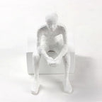 Modern Abstract Resin Sculpture Sitting Man Figurine, Japandi Style Matte White Home Decor, Minimalist Accent Ornament for Tabletop, Shelf, Desk, Living Room and Office