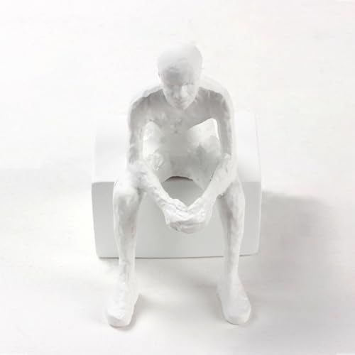 Modern Abstract Resin Sculpture Sitting Man Figurine, Japandi Style Matte White Home Decor, Minimalist Accent Ornament for Tabletop, Shelf, Desk, Living Room and Office