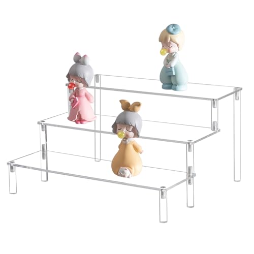 BYCY Acrylic 3-Tier Riser Display Shelf for Figurines, Desserts Holder, Collections Organizer and Cosmetic Items Shelf (3tier-Clear) - color: 3tier-clear