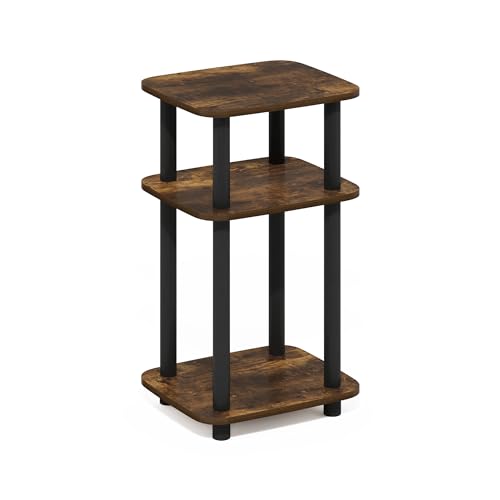 Furinno JUST Side Table, 3-Tier Turn-N-Tube End Table with Open Shelf, Round Curve Corner Night Stand, Bedside Table, Easy Assembly, for Living Room, Bedroom, Amber Pine - color: Amber Pine, size: 1-Pack, Plastic Frame, 3-Tier