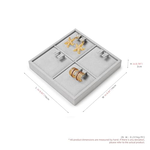 Microfiber 4 Slots Jewelry Earring Display Tray Earring Display Organizer Tray(Gray) - size: 5.5" x 5.5" x 0.78"