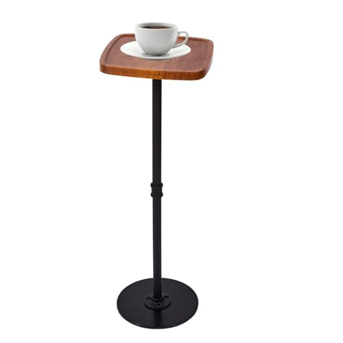 Drink Table, Small Pedestal Side Table, Cocktail Martini Tables Drink Stand, Modern Square Tiny Accent End Table with Metal Base for Small Spaces Living Room Bedroom Office Bar (Brown) - color: Nature