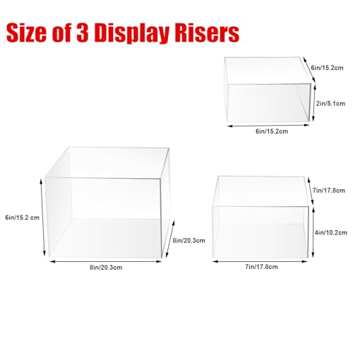 Clisela 3pcs Acrylic Cube Display Stands Box Risers with Hollow Bottoms, Food Risers for Buffet Table, Decorative Display Stand Shelf for Dessert Collectibles Jewelry Figures Show - Clear 6" 7" 8" - size: (6,7,8)"- Clear