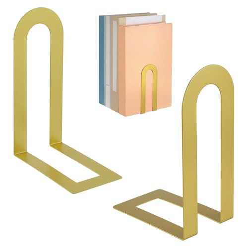 Chunful 2 Pcs Modern Metal Book Ends for Shelves Decorative Small Bookends Book Shelf Organizer Minimalist Design Stopper to Hold Books for Home Office (Gold,5.5 * 3.75 * 2.25inch) - color: Gold, size: 5.5*3.75*2.25inch