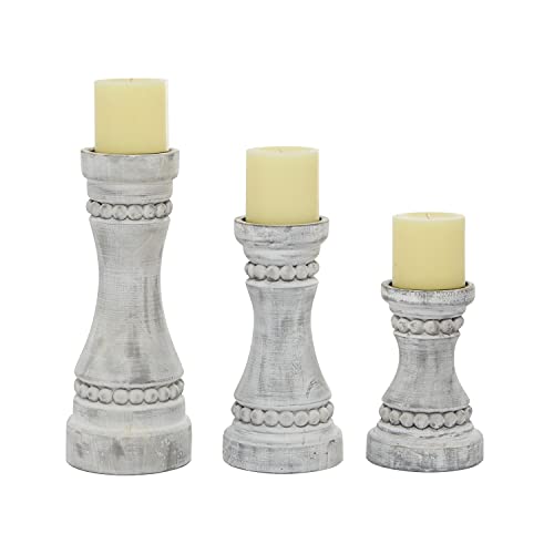 Deco 79 Wood Solid Candle Holder, Set of 3 12", 9", 7"H, Gray - color: Gray, size: S/3 12", 9", 7"H