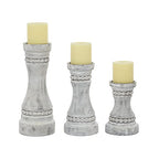 Deco 79 Wood Solid Candle Holder, Set of 3 12", 9", 7"H, Gray - color: Gray, size: S/3 12", 9", 7"H