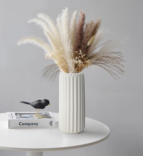 GeLive Matte White Ceramic Vase Glazed Ribbed Origami Stripe Waterproof Minimalism Home Decor Centerpiece for Fresh Bud Artificial Dried Flowers 8 Inch - style: Origami Stripe