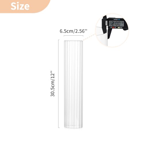 NUPTIO Hurricane Candle Holder Fluted: 2.5 x 12 inches Ribbed Glass Shade for Candlestick - Bulk Decorative Bottomless Cylinder Taper Candle Cover for Outdoor Table Centerpiece - color: Ribbed