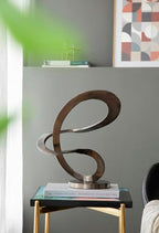 14.5” x 16.5” Black Metal Curved Abstract Art Sculpture with Round Base, Modern Art Deco Home Accent Sculpture, Centerpiece for Tabletop, Mantel, Bookshelf, Countertop, Office, Living Room