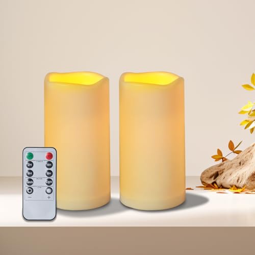Artmarry Flickering Flameless Candles Outdoor Indoor Large (D 3" x H 6") LED Candles, 2Pcs Pillar Outdoor Indoor Battery Operated Candles with Remote for Home Wedding/Christmas/Holiday Décor - color: Ivory Candle - Warm light, size: 3"D x 6" H - 2 Pack