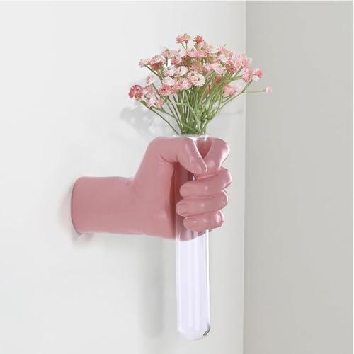 Pink Wall Sculpture,Wall Art Bedoroom,Hand Vase,Funky Flower Vase Decorations,Unique Wall Statue,Home Decor Art - color: Pink