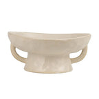 Creative Co-Op Stoneware Footed Pedestal Bowl with Handles, Reactive Glaze, White - color: White, size: 9.5" Round x 4" Tall