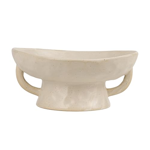 Creative Co-Op Stoneware Footed Pedestal Bowl with Handles, Reactive Glaze, White - color: White, size: 9.5" Round x 4" Tall