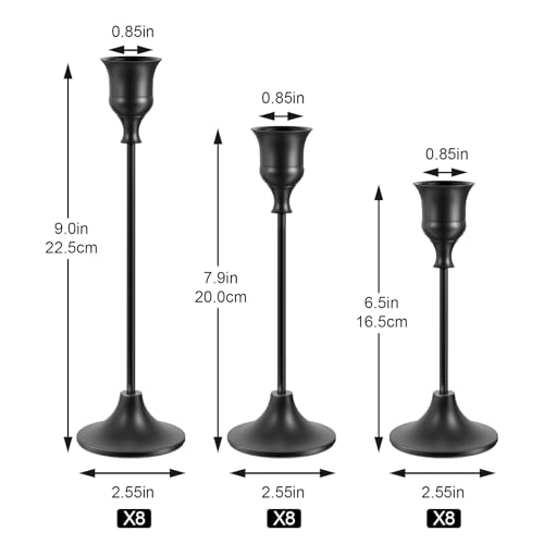 NLBTW Taper Candle Holders Bulk, Set of 24 Black Vintage Candle Sticks Holder Decor Home Decor Centerpieces for Table Festive Wedding Decorations - color: Black, size: 8 sets (24 pcs)