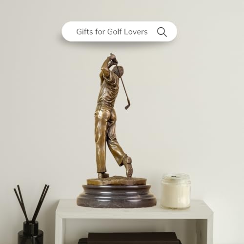 12.2'' Modern Golf Man Bronze Statue, Bronze Golfer Figurine Sculpture Ornament with Marble Base, Classical Art Craft for Home, Office Decor, Collection, Gift - size: 12.2" Man