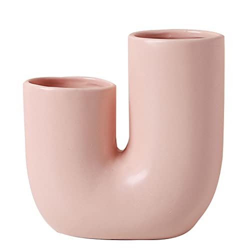 Nordic Ceramic Vase Modern Abstract Art Geometric Flower Plant Holder Decor - size: Pink U water pipe