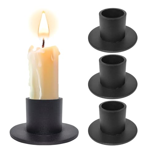 2 Pcs Black Iron Candle Holder with 2 Pcs Double Sided Tape for Dinning, Taper Candles, Wedding and Party Decoration (Black)