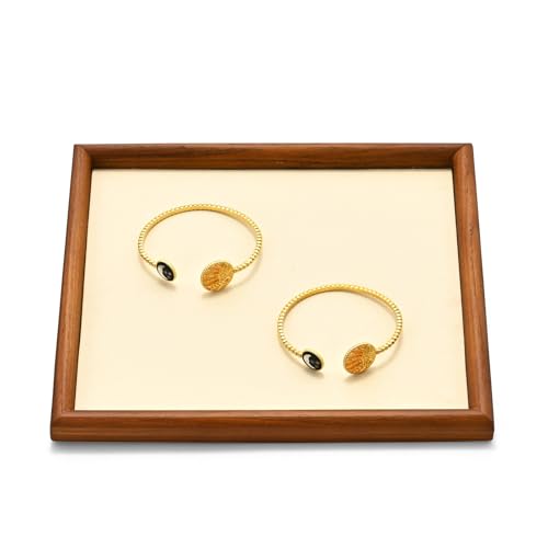 Jewelry Display Tray for Ring Earrings Necklace Bangle Solid Wood Jewelry Dish Tray Catchall(M,Beige) - color: Beige, size: 18 * 20 * 1.5cm