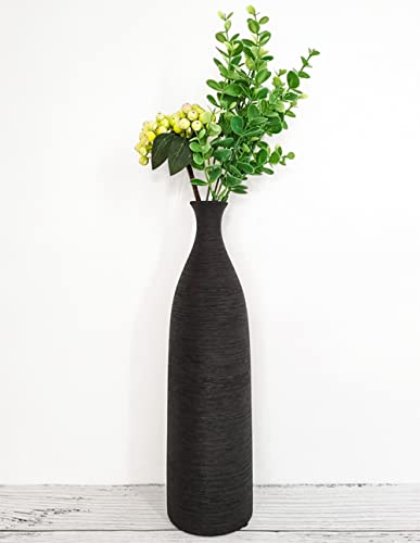 Modern Black Ceramic Vase, 13.3 inch Small Narrow Neck Vases, Ceramic Flower Vases Decorative, Fireplace, Table Decor, Modern Farmhouse Decor Vase