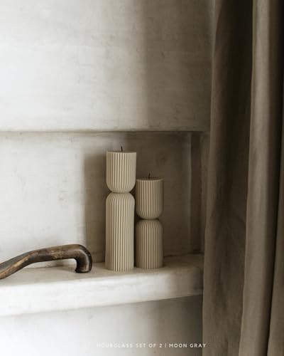 LAWA Hourglass Pillar Candle - Large Beautiful Handmade Pillar Scented Soy Wax Candle Elegant Bubble Aesthetic Candle Housewarming Gift Home Room Shelf Decor Idea Moon Gray (Set of 2) - color: Moon Gray