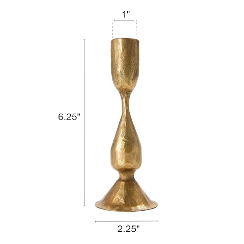 Creative Co-Op Round Hand-Forged Metal Taper Holder, Antique Brass Finish - size: 2-1/4" Round x 6-1/2"H