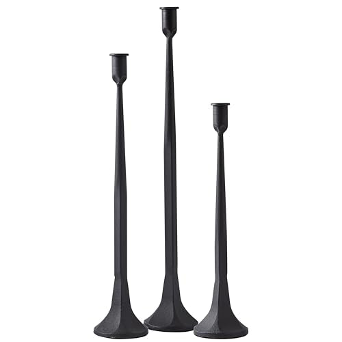 Denique Iron Taper Candle Holder Set of 3, Black Candlestick Holders 19.3”17” 14” Heightening Decorative Candle Stand Set for Wedding, Dining Table, Home Decoration (Black) - color: Black, size: 14”,17”,19.3”