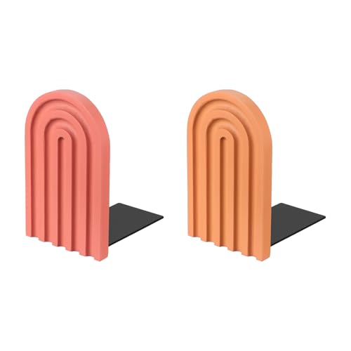 PATIKIL 2Pcs Boho Arch Bookends, Non-Skid Wood Book Ends Rainbow Wooden for Shelves Book Stopper Stand Cute for Holding Books Movie CD Home Office Library Decorative, Light Orange/Red - color: Light Orange/Red