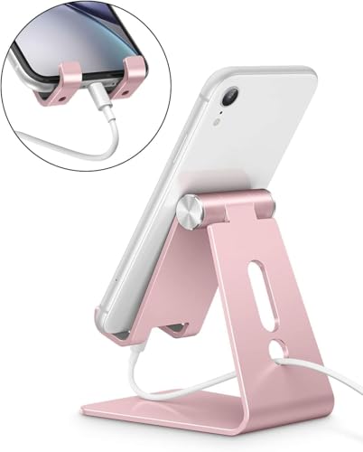 OMOTON Adjustable Cell Phone Stand, C2 Aluminum Desktop Phone Holder Dock Compatible with iPhone 15 14 13 Xs XR 8 Plus 7 6, Samsung Galaxy, Google Pixel, Android Phones, Rose Gold - color: Rose Gold