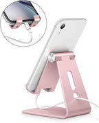 OMOTON Adjustable Cell Phone Stand, C2 Aluminum Desktop Phone Holder Dock Compatible with iPhone 15 14 13 Xs XR 8 Plus 7 6, Samsung Galaxy, Google Pixel, Android Phones, Rose Gold - color: Rose Gold