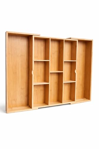 Varella Living Bamboo Drawer Organizer – Adjustable Silverware and Utensil Tray for Kitchen