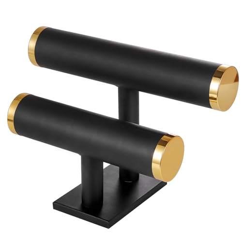 Two-layer T-shaped jewelry display stand, specifically designed for the display and organization of bracelets, bangles.Velvet material，Simple and elegant(Black Velvet) - color: Black Velvet