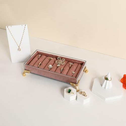 GemeShou velvet slots Ring holder for jewelry organizer, Earring ring display stand for selling, felt ring jewelry holder tray showcase【Velvet slots Ring Holder-Dark red】 - color: Dark red