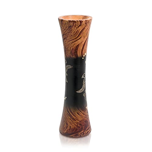 AeraVida 14-Inch Mango Wood Jasmine Flower Carved Brown Vase Cylindrical Home Decor Accent for Tabletop Arrangements Handmade Rustic Indoor Display for Dried or Silk Flowers
