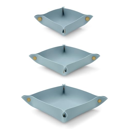3 Pack Leather Valet Tray, 3 Sizes Catchall Tray Desk Organizer for Key Jewelry Trinket Watch Perfume Coin, for Entryway Table Nightstand Dresser Vanity Travel, Blue - color: Blue