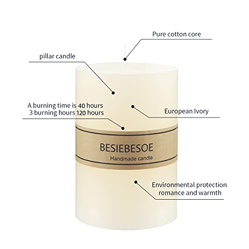 3×4 Ivory Pillar Candles Set of 3 Unscented Handpoured Weddings, Home Decoration, Restaurants, Spa, Church Smokeless Cotton 120 Hour - size: 3×4 ivroy