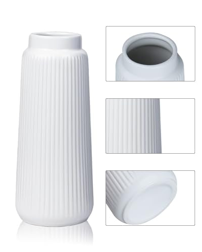 White Ceramic Vase, 8 Inch Conical Flower Vase with Narrow Mouth for Pampas Grass, Modern Tapered Decorative Vase for Home Decor, Living Room Table, Shelf - color: White03