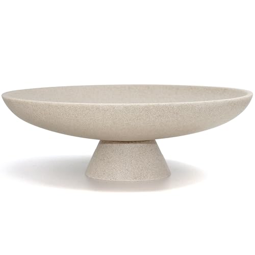 LIN CHUAN Large Decorative Bowl, Modern Resin Pedestal Bowl for Home Decor, Stylish Fruit Bowl for Kitchen Counter, Chic Key Holder for Entry Table, Beige - color: Beige