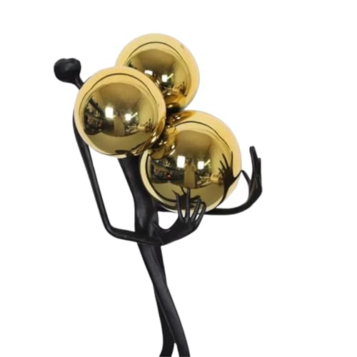 Modern Abstract Cast Iron Sculpture with Golden Spheres – 16.2 in Tall Handmade Minimalist Figurine Art for Home Office Decor, Industrial Desktop Ornament Gift (Black)