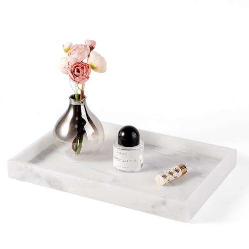 Real Natural Marble Tray, 11.7" x 7.8" Decorative Vanity Tray for Bathroom Countertop, Kitchen Counter, or Catchall, White Coffee Table Tray for Jewelry, Perfume, Candles, Office, Home Decor - color: Namib Bianco