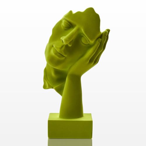 Velvet Flocked Thinker Sculpture for Bookshelf Decor, Hear No Evil Flocked Emotional Art Figurine Modern Abstract Art Statue Spring Decor for Home, Office, Desk Decor (Green) - color: Nohear-green